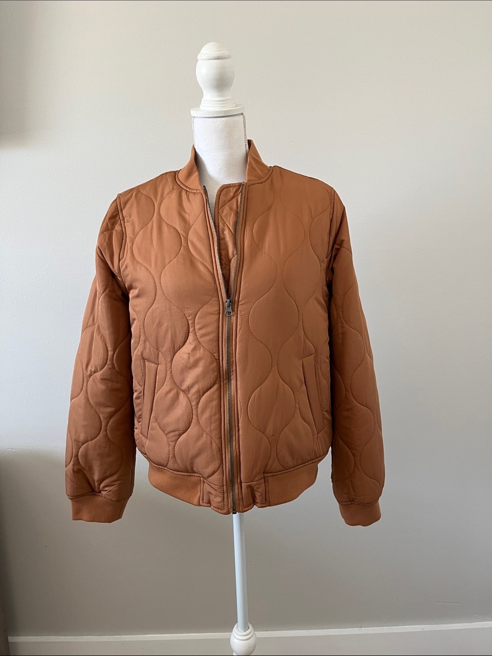 Thread & Supply Quilted Bomber Jacket in Warm Brown